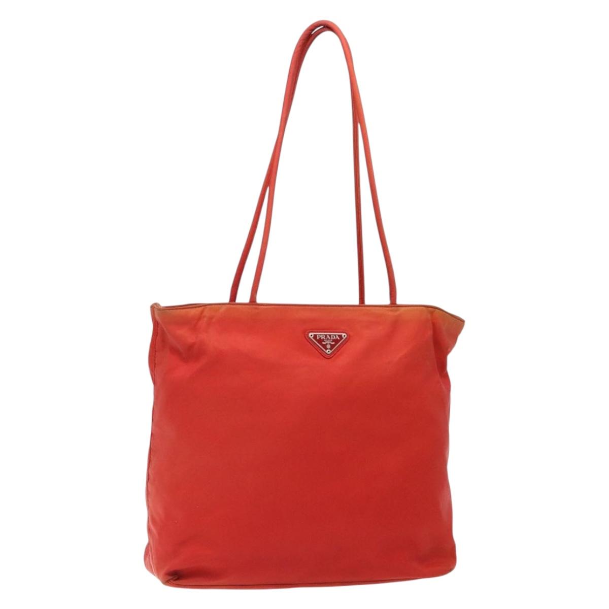 PRADA Tote Bag Nylon Red Silver Auth 138850