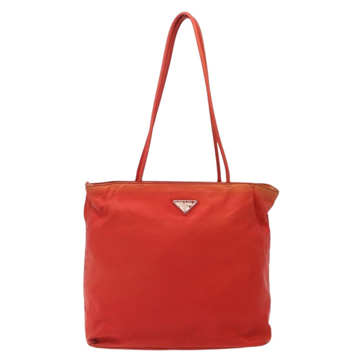 PRADA Tote Bag Nylon Red Silver Auth 138850