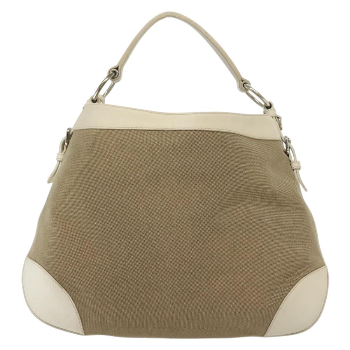 PRADA Shoulder Bag Canvas Beige Silver Auth 138851