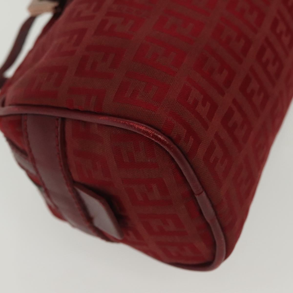 FENDI Zucchino Canvas Hand Bag Red Silver Auth 138853