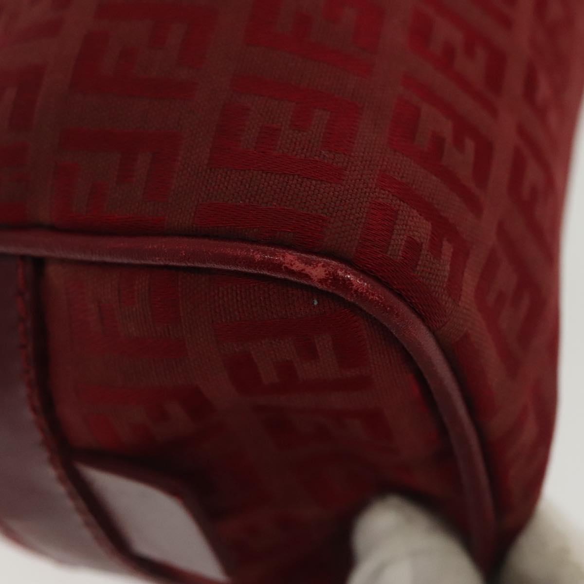 FENDI Zucchino Canvas Hand Bag Red Silver Auth 138853