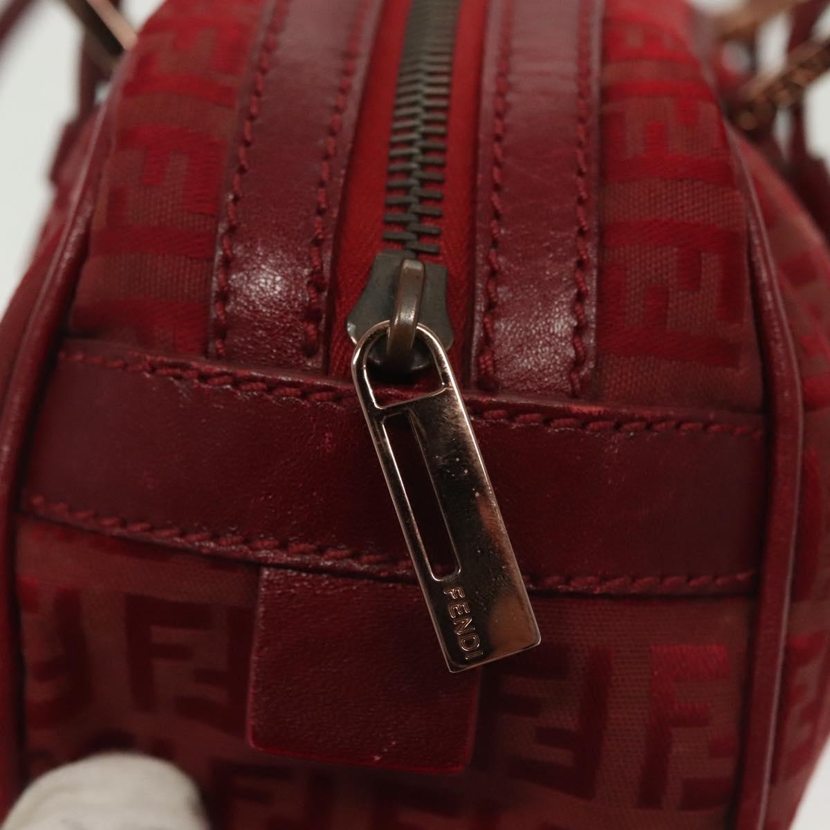 FENDI Zucchino Canvas Hand Bag Red Silver Auth 138853