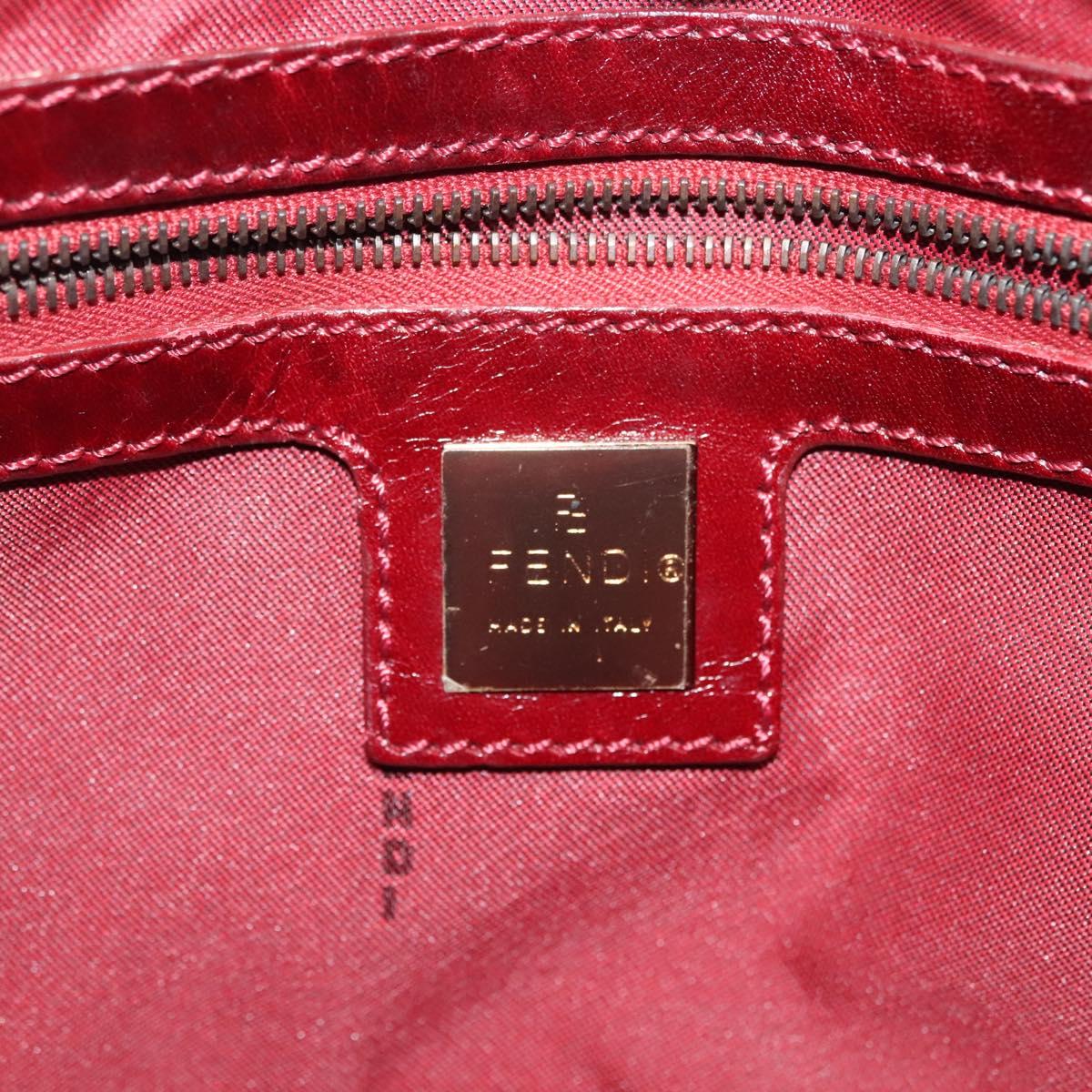 FENDI Zucchino Canvas Hand Bag Red Silver Auth 138853