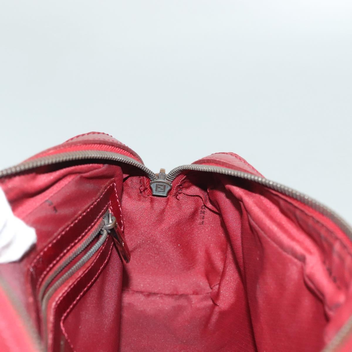 FENDI Zucchino Canvas Hand Bag Red Silver Auth 138853