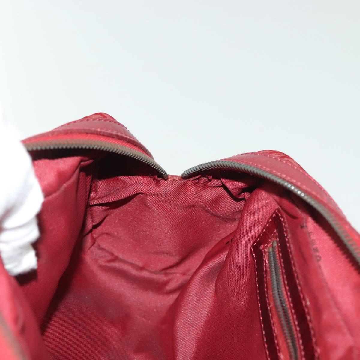 FENDI Zucchino Canvas Hand Bag Red Silver Auth 138853