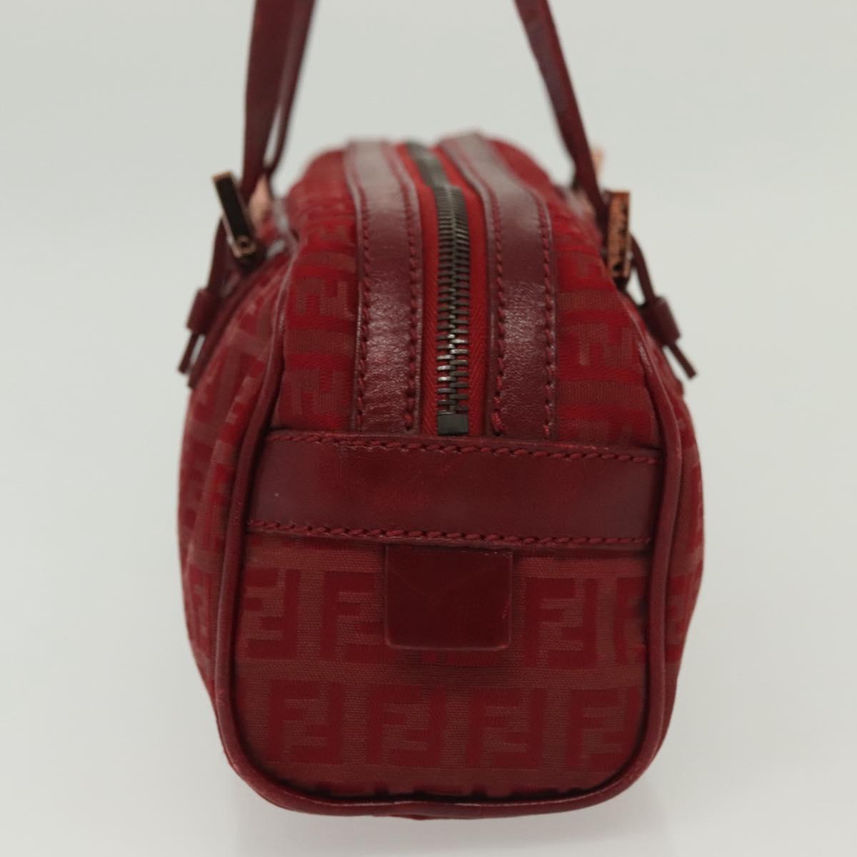 FENDI Zucchino Canvas Hand Bag Red Silver Auth 138853