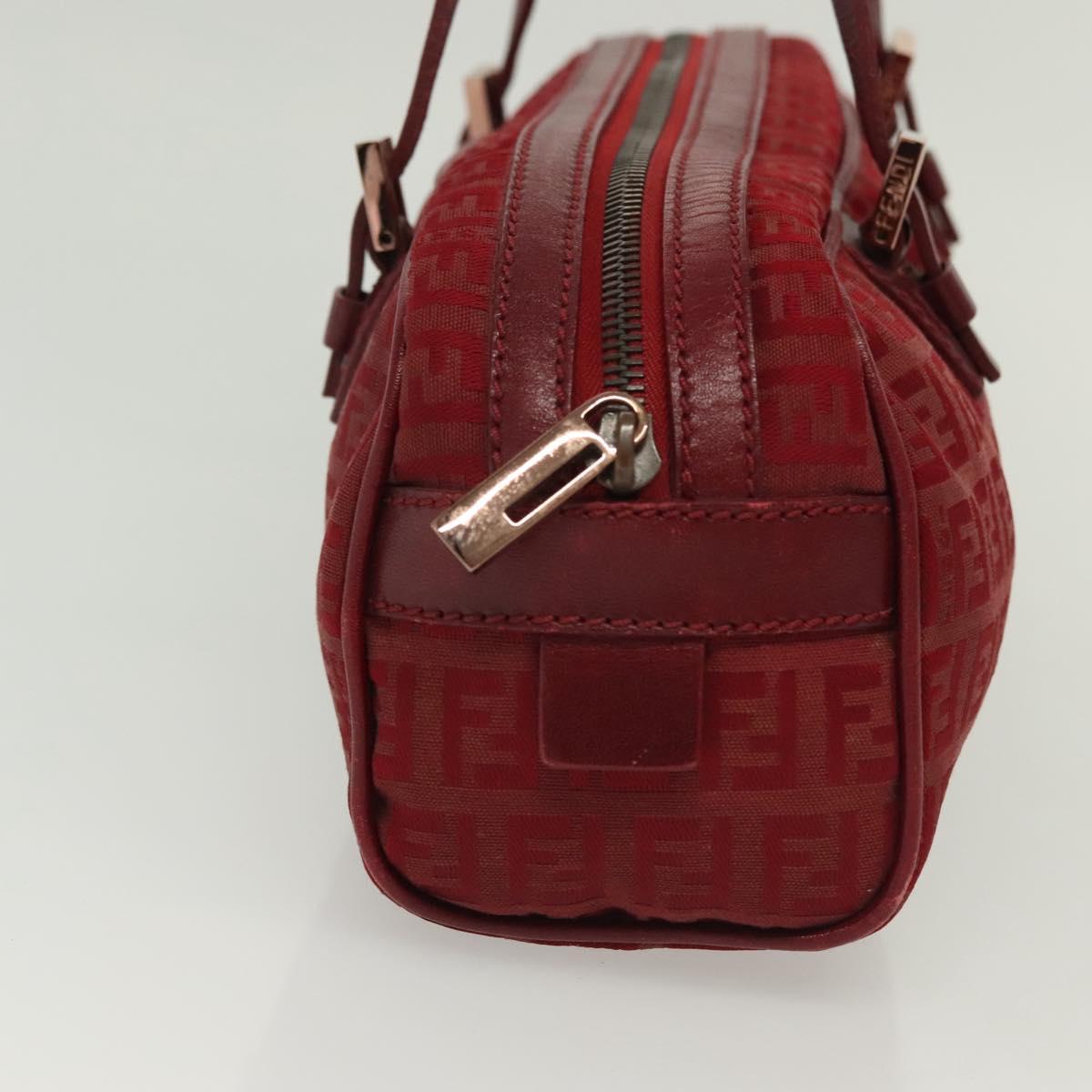 FENDI Zucchino Canvas Hand Bag Red Silver Auth 138853