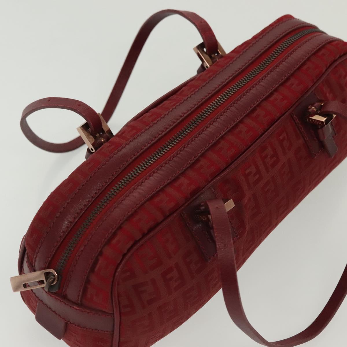 FENDI Zucchino Canvas Hand Bag Red Silver Auth 138853
