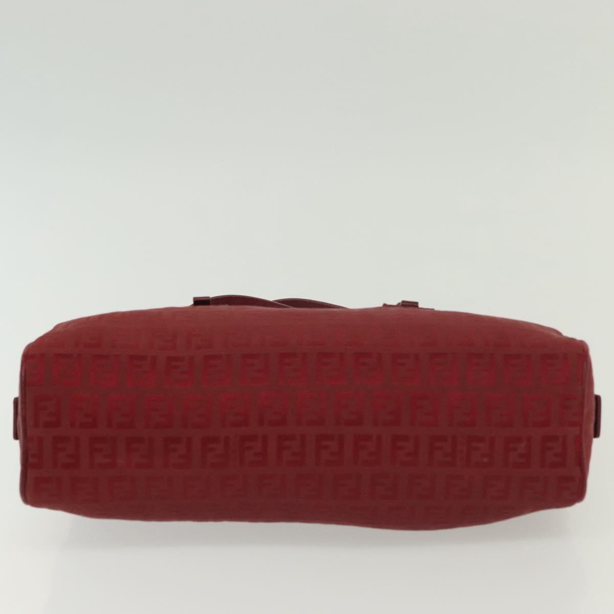 FENDI Zucchino Canvas Hand Bag Red Silver Auth 138853