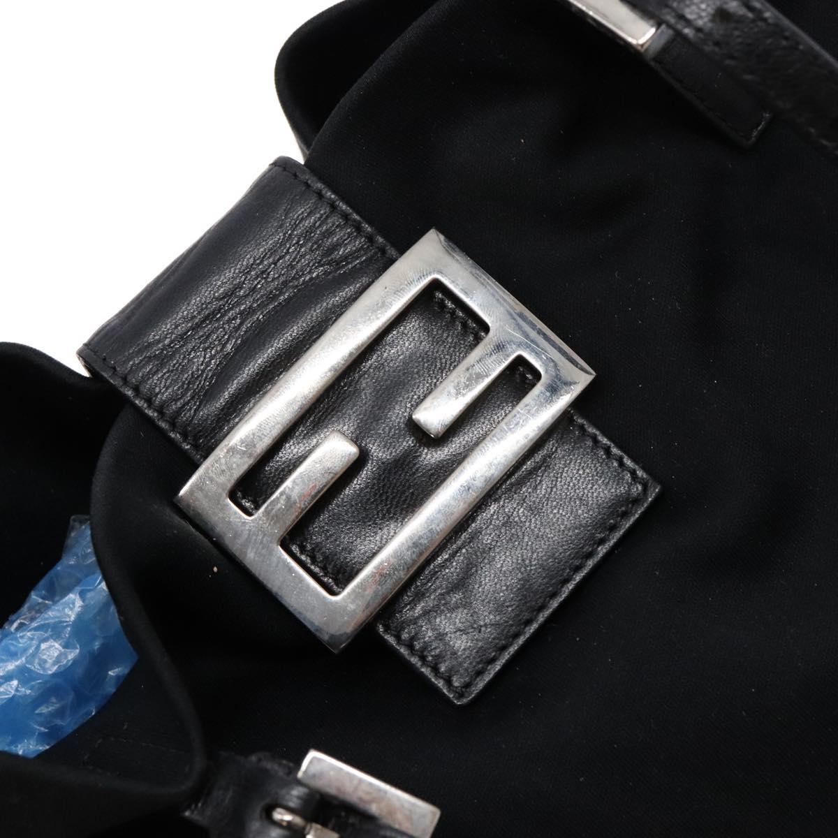FENDI Tote Bag Nylon Black Silver Auth 138857