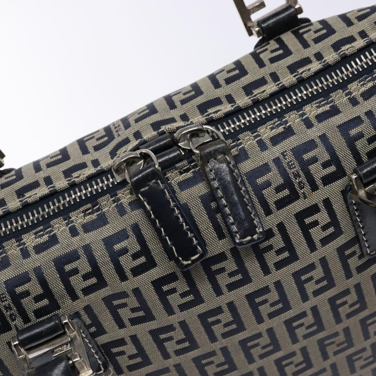 FENDI Zucchino Canvas Shoulder Bag Navy Silver Auth 138858