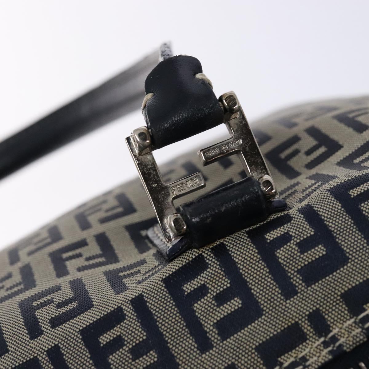 FENDI Zucchino Canvas Shoulder Bag Navy Silver Auth 138858