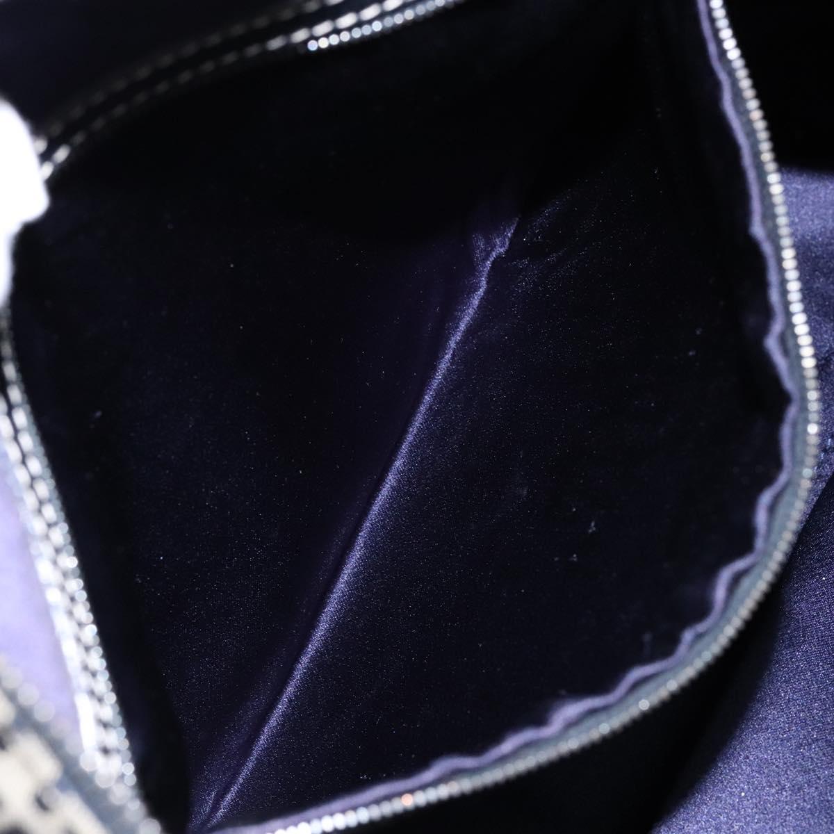 FENDI Zucchino Canvas Shoulder Bag Navy Silver Auth 138858