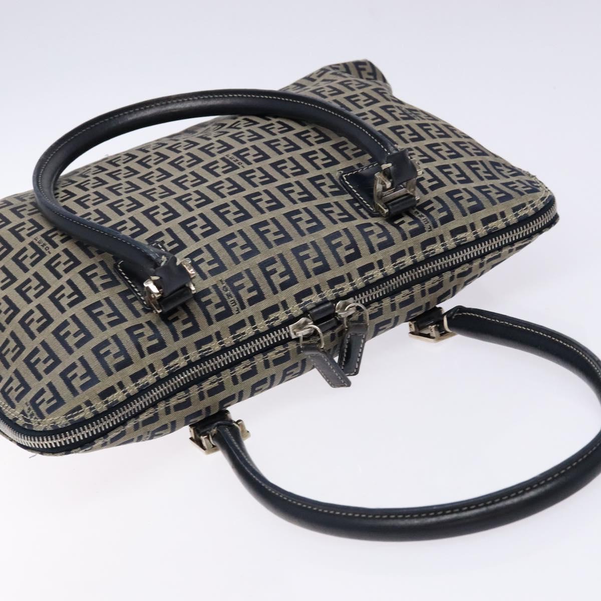 FENDI Zucchino Canvas Shoulder Bag Navy Silver Auth 138858