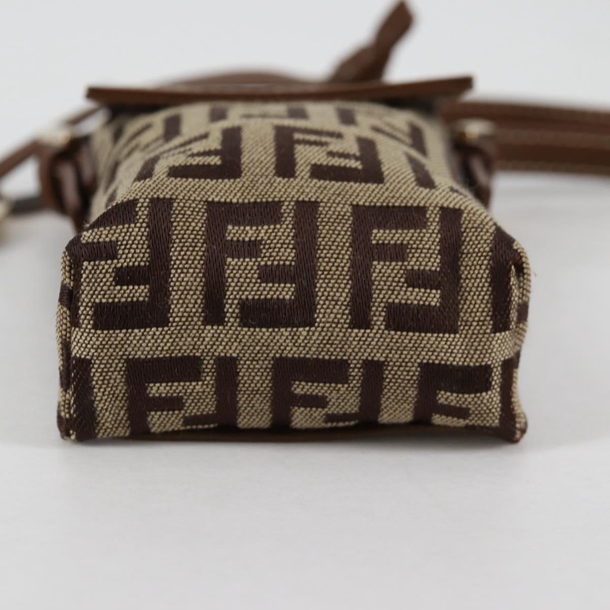 FENDI Zucchino Canvas Phone Pouch Brown Gold Auth 138859