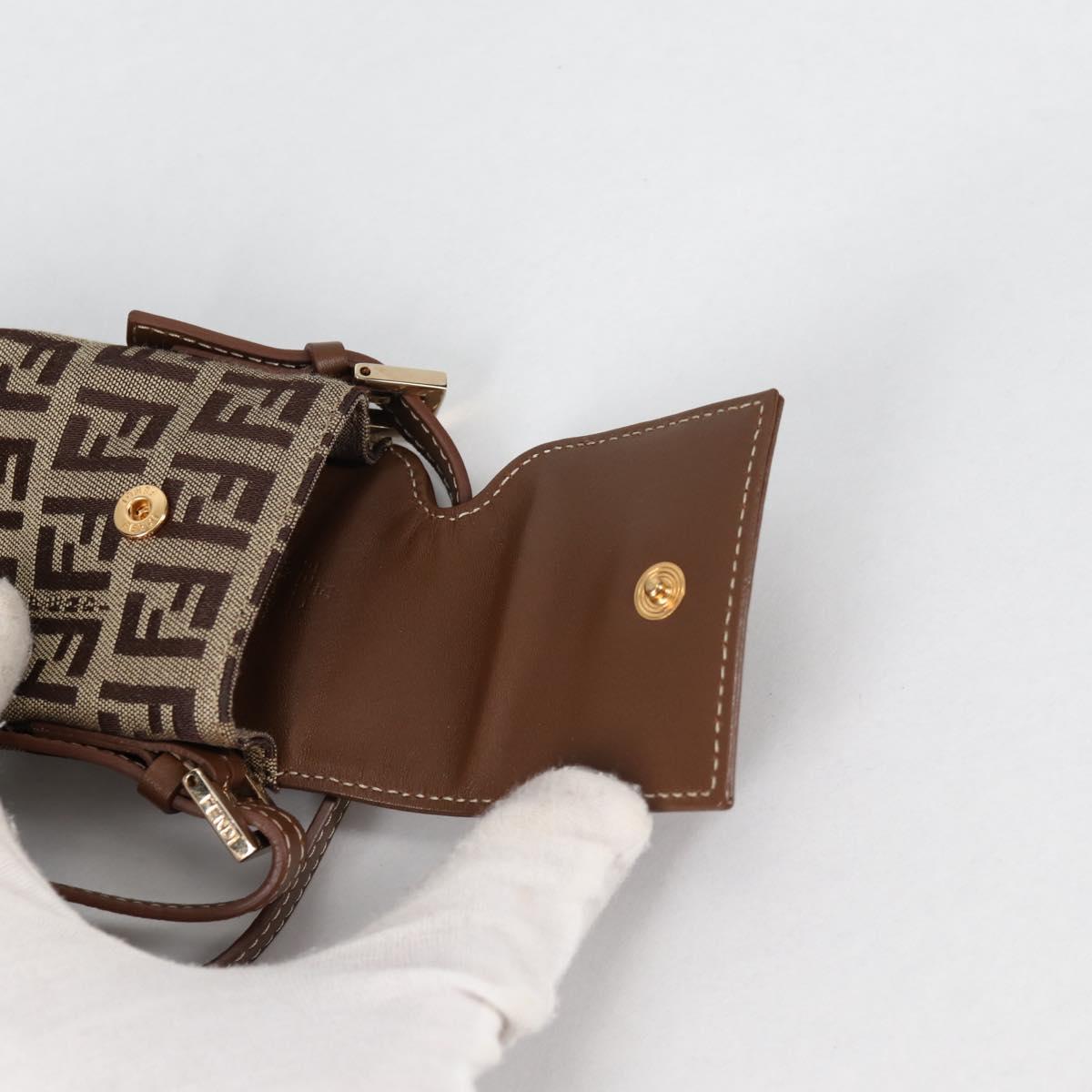 FENDI Zucchino Canvas Phone Pouch Brown Gold Auth 138859