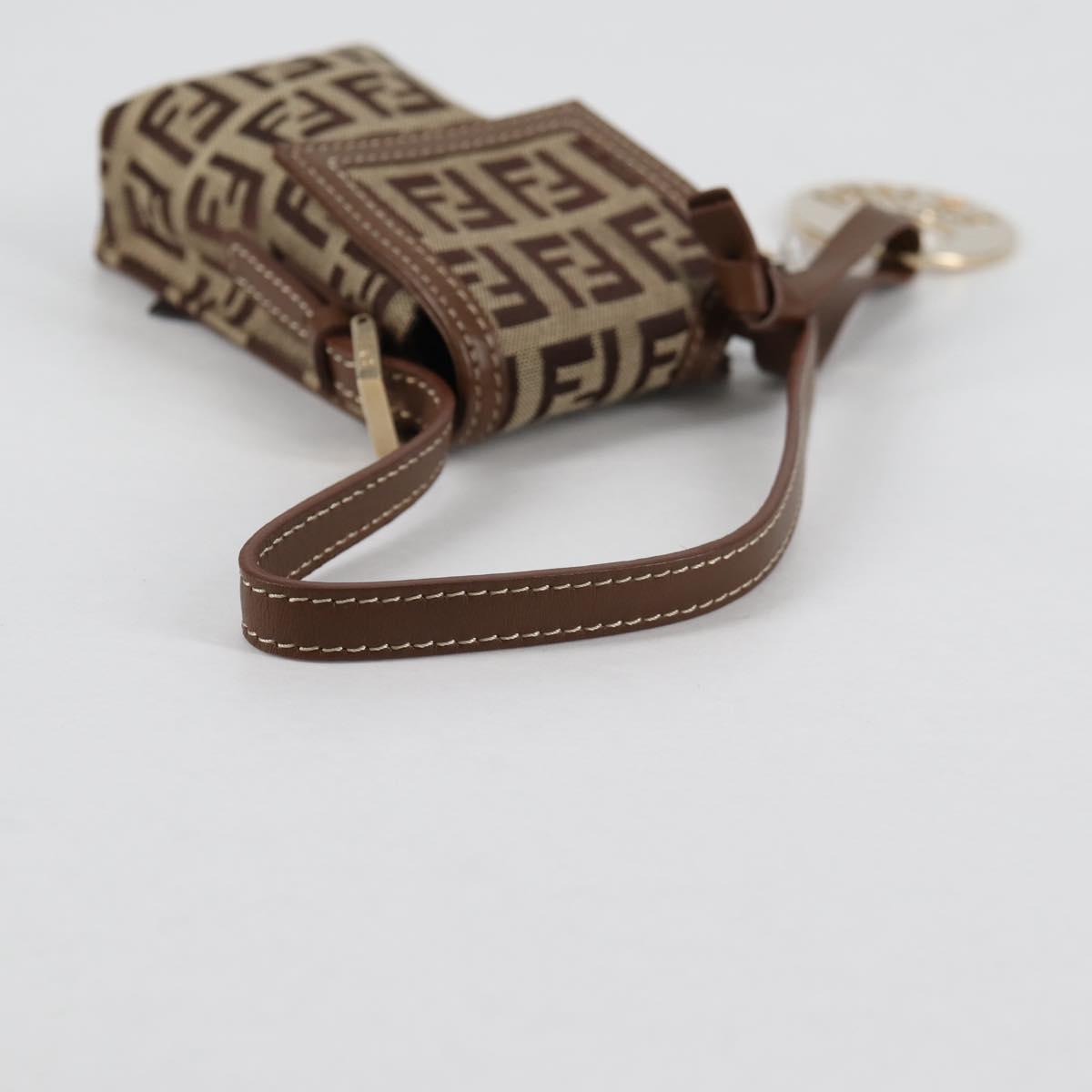 FENDI Zucchino Canvas Phone Pouch Brown Gold Auth 138859