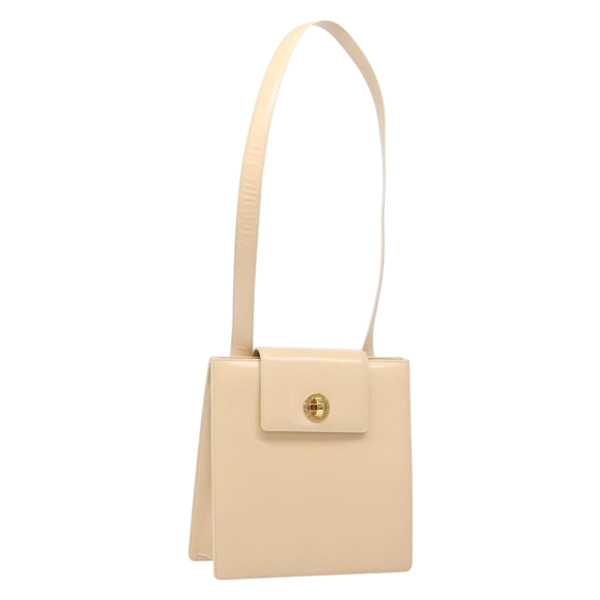 BVLGARI Shoulder Bag Leather Beige Gold Auth 138861