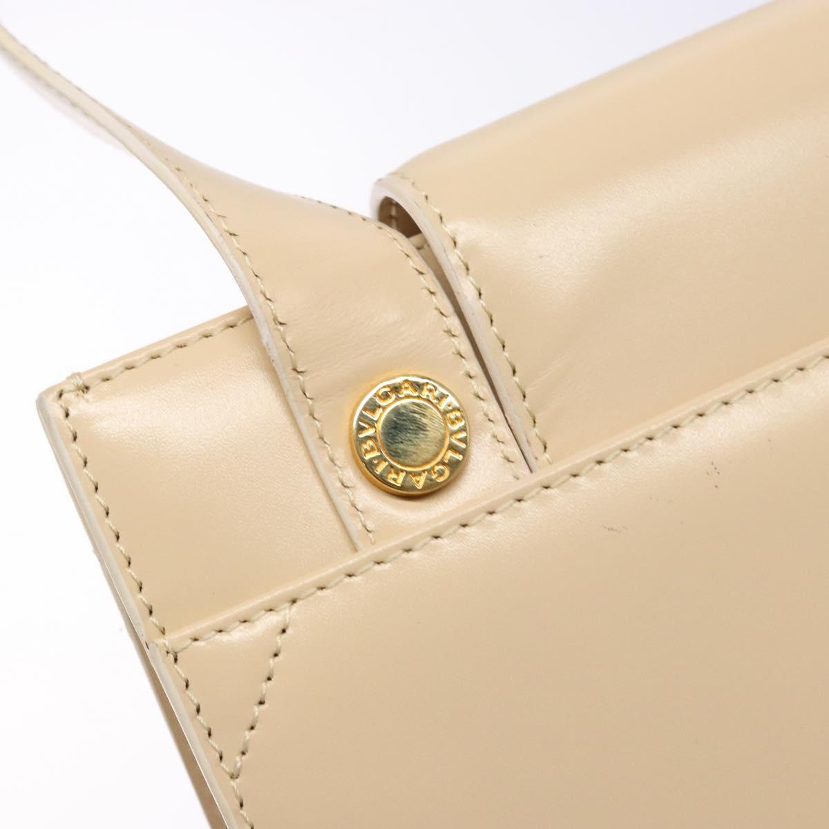 BVLGARI Shoulder Bag Leather Beige Gold Auth 138861