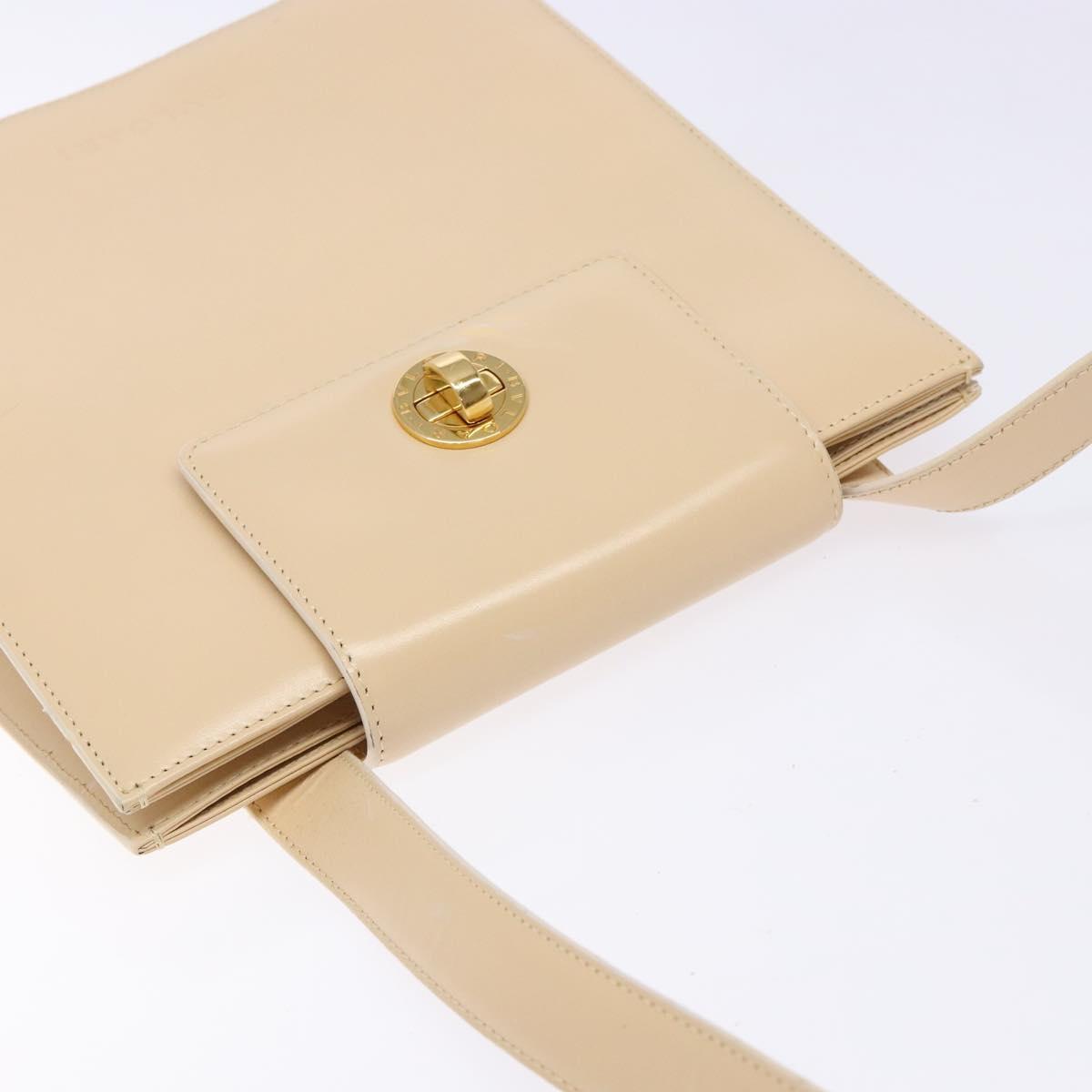 BVLGARI Shoulder Bag Leather Beige Gold Auth 138861