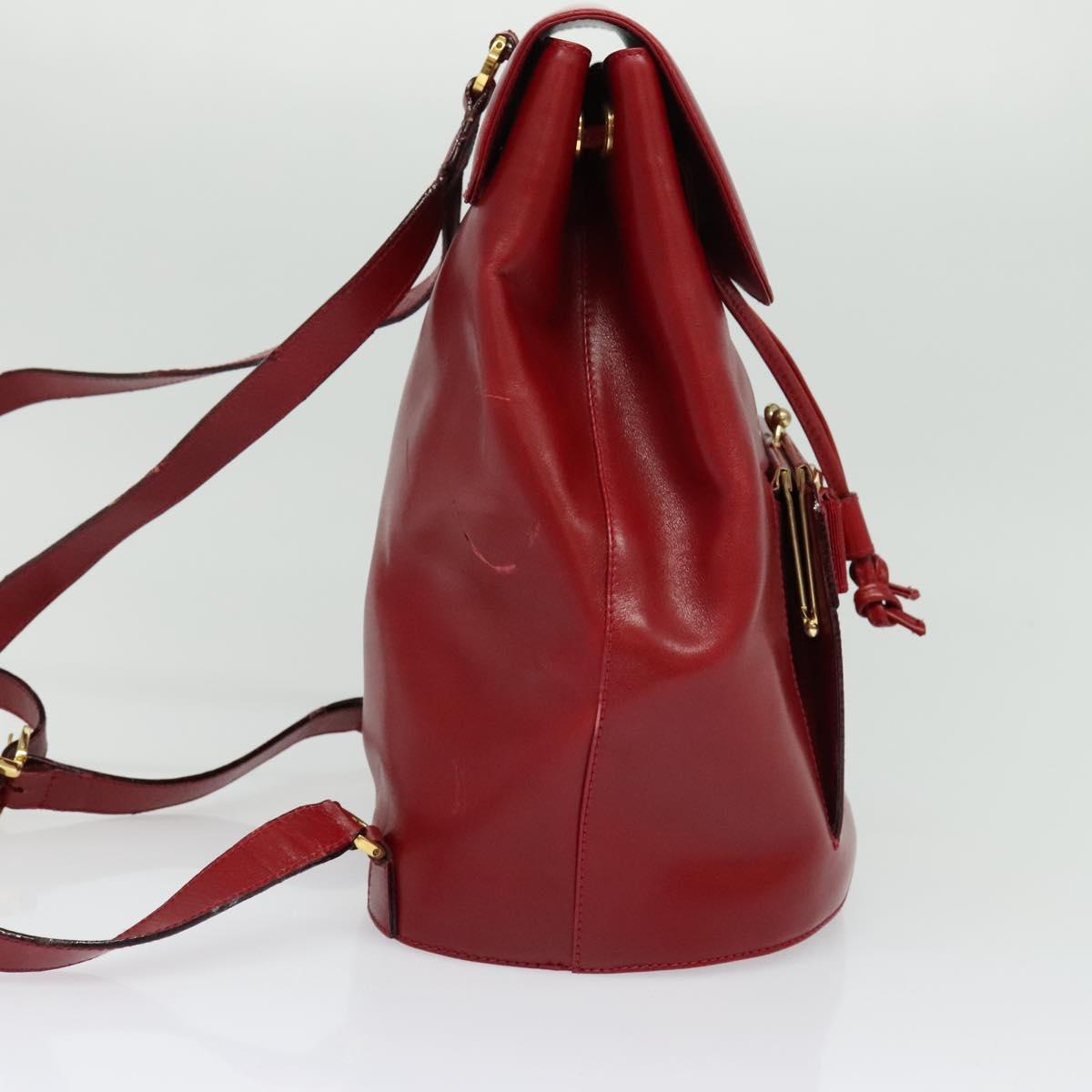 Salvatore Ferragamo Vala Backpack Leather Red Gold Auth 138862
