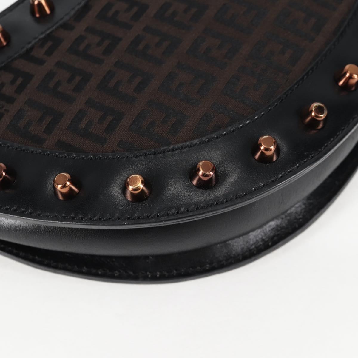 FENDI Zucchino Canvas Chain Shoulder Bag Black Brown Auth 138863V