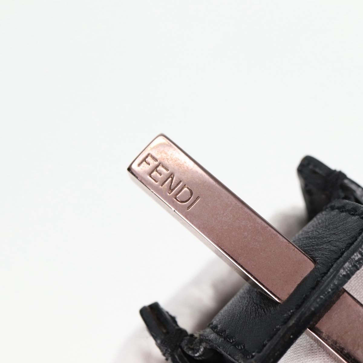 FENDI Zucchino Canvas Chain Shoulder Bag Black Brown Auth 138863V