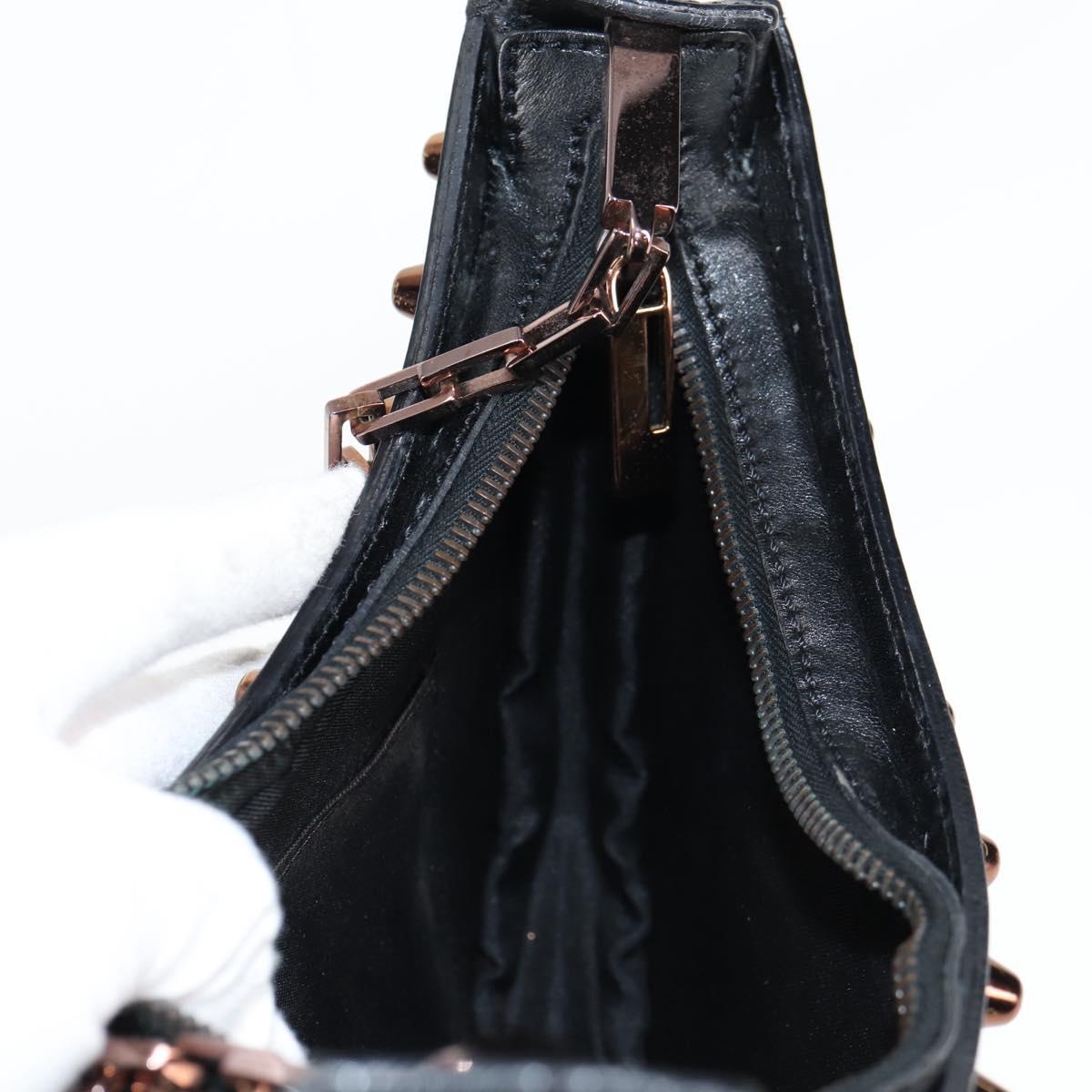 FENDI Zucchino Canvas Chain Shoulder Bag Black Brown Auth 138863V