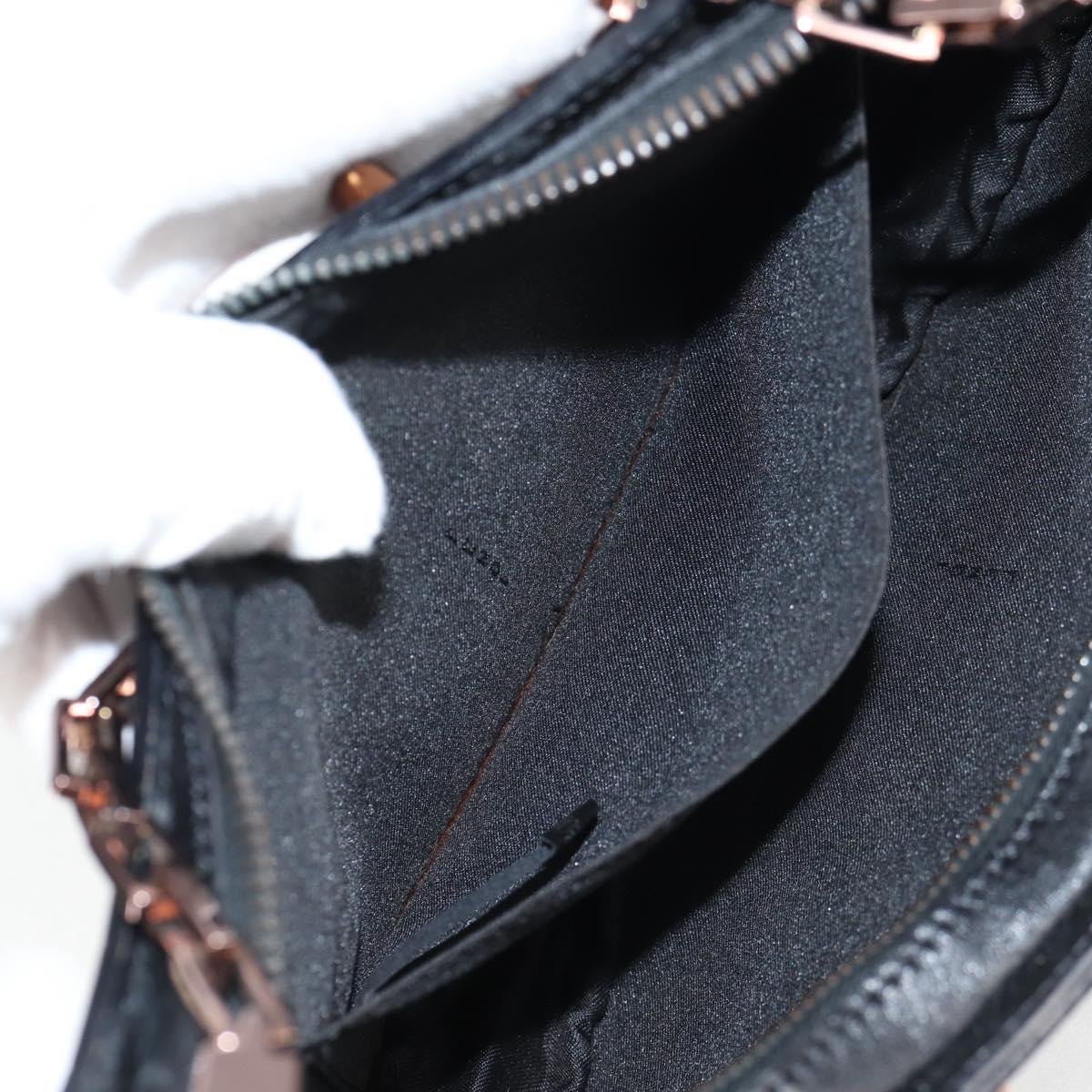 FENDI Zucchino Canvas Chain Shoulder Bag Black Brown Auth 138863V