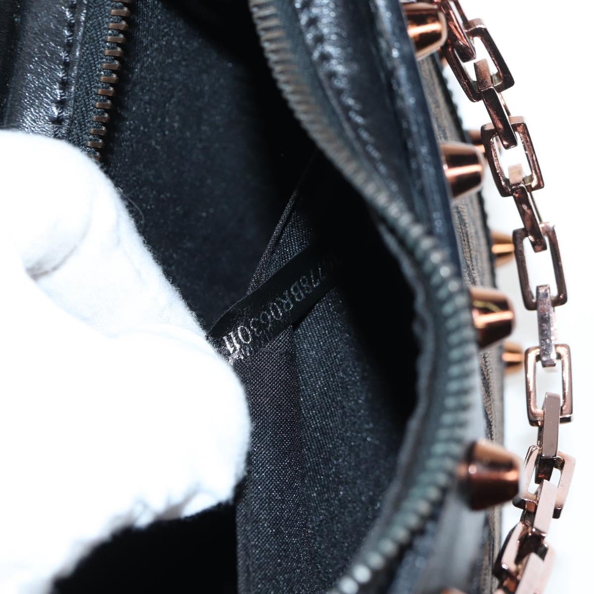 FENDI Zucchino Canvas Chain Shoulder Bag Black Brown Auth 138863V