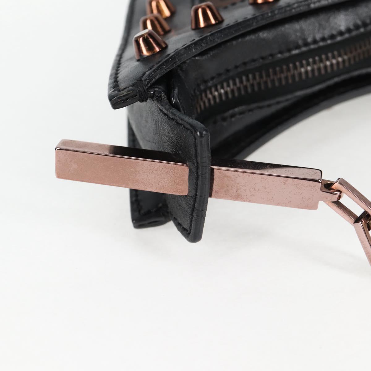 FENDI Zucchino Canvas Chain Shoulder Bag Black Brown Auth 138863V