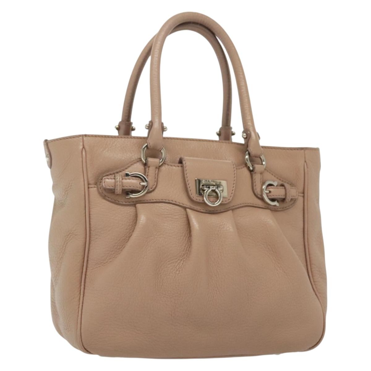 Salvatore Ferragamo Gancini Hand Bag Leather Pink Silver Auth 138865