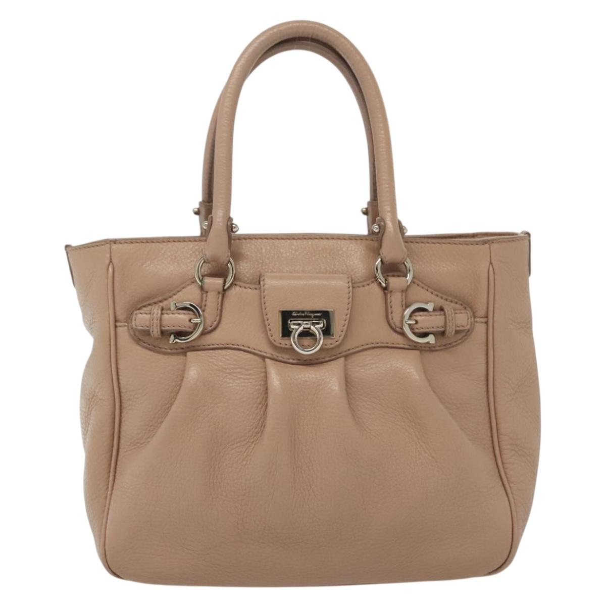 Salvatore Ferragamo Gancini Hand Bag Leather Pink Silver Auth 138865