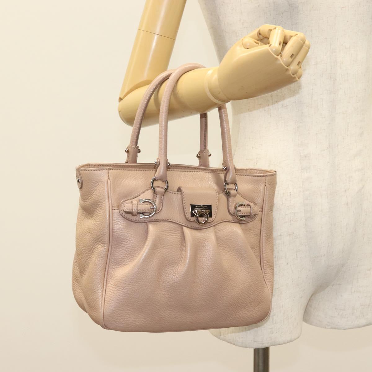 Salvatore Ferragamo Gancini Hand Bag Leather Pink Silver Auth 138865
