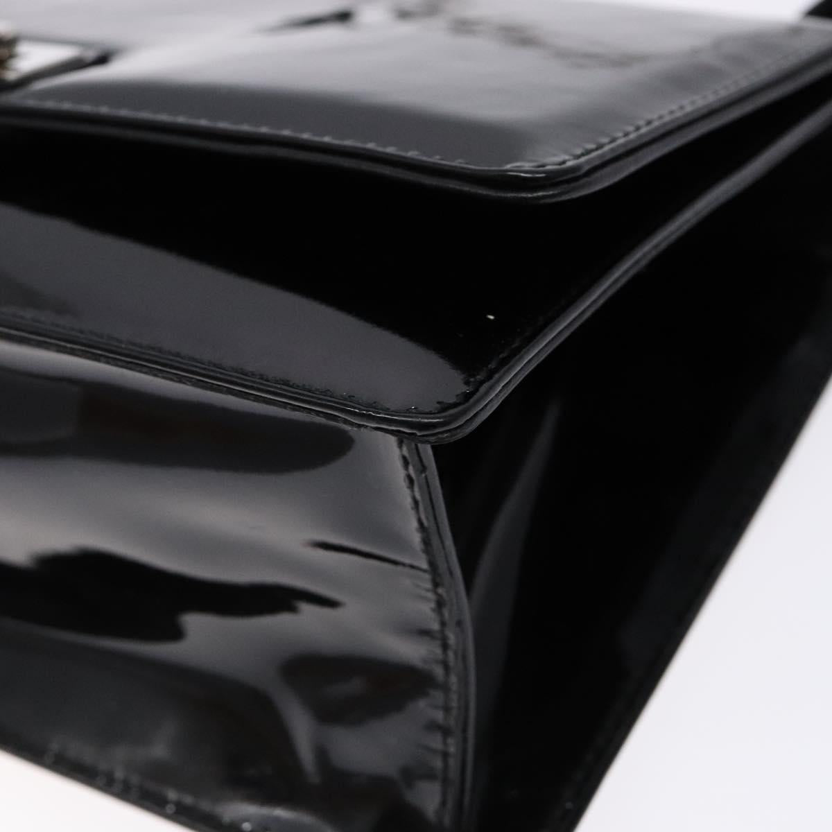 Salvatore Ferragamo Chain Gancini Shoulder Bag Enamel Black Silver Auth 138867