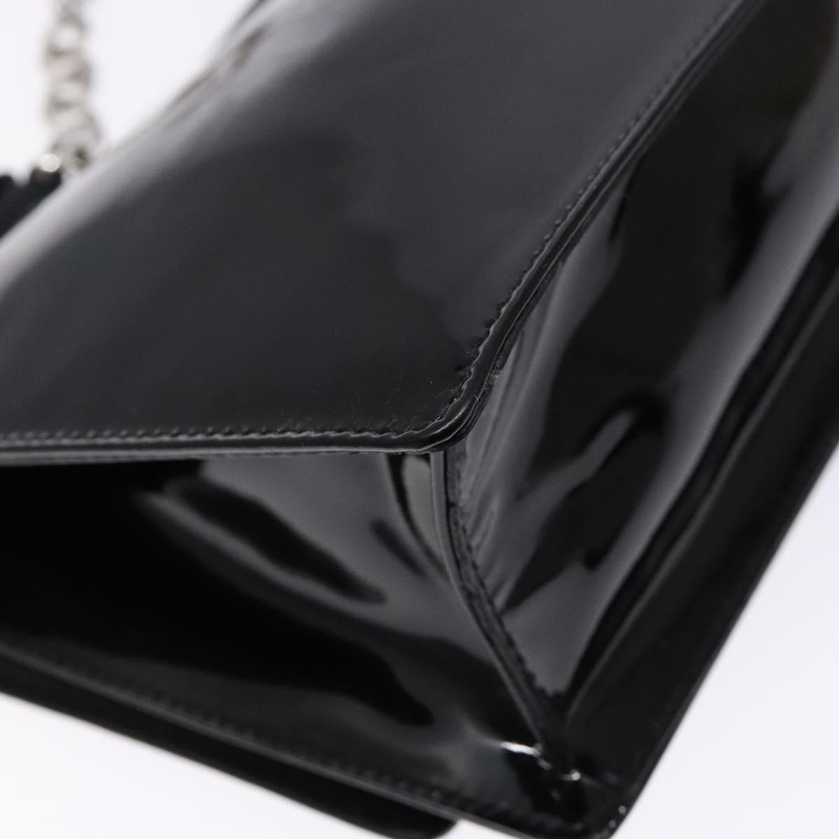 Salvatore Ferragamo Chain Gancini Shoulder Bag Enamel Black Silver Auth 138867