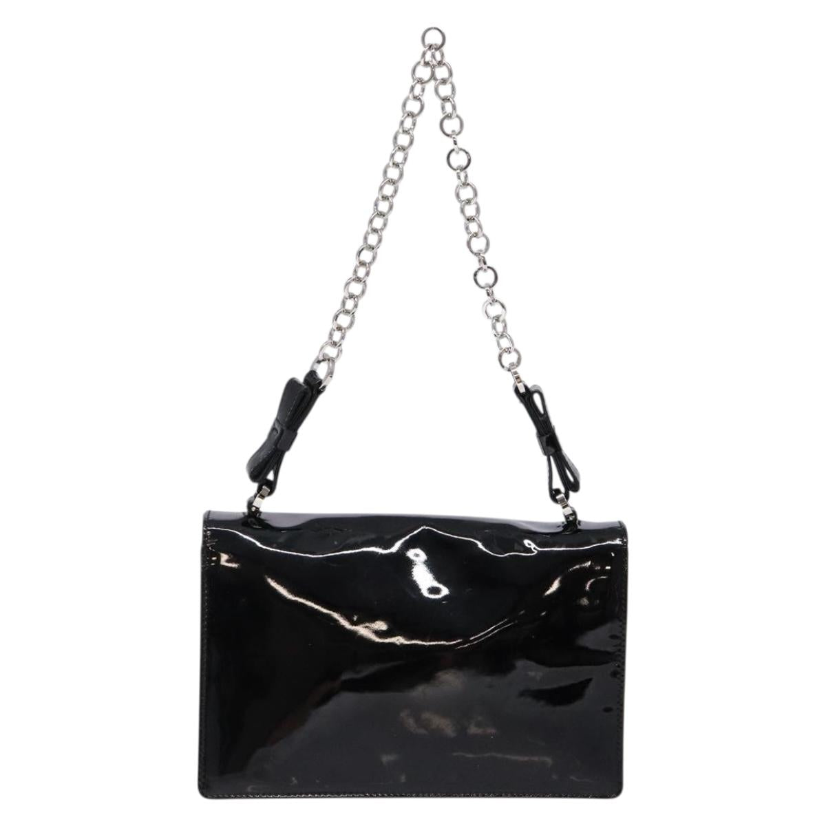 Salvatore Ferragamo Chain Gancini Shoulder Bag Enamel Black Silver Auth 138867