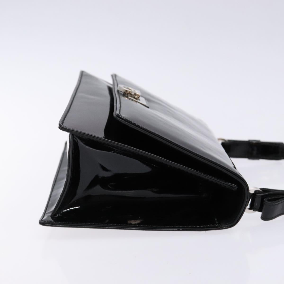 Salvatore Ferragamo Chain Gancini Shoulder Bag Enamel Black Silver Auth 138867