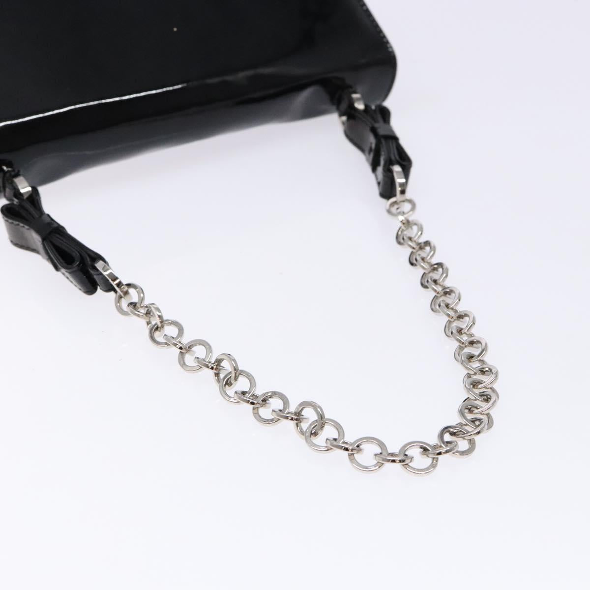 Salvatore Ferragamo Chain Gancini Shoulder Bag Enamel Black Silver Auth 138867