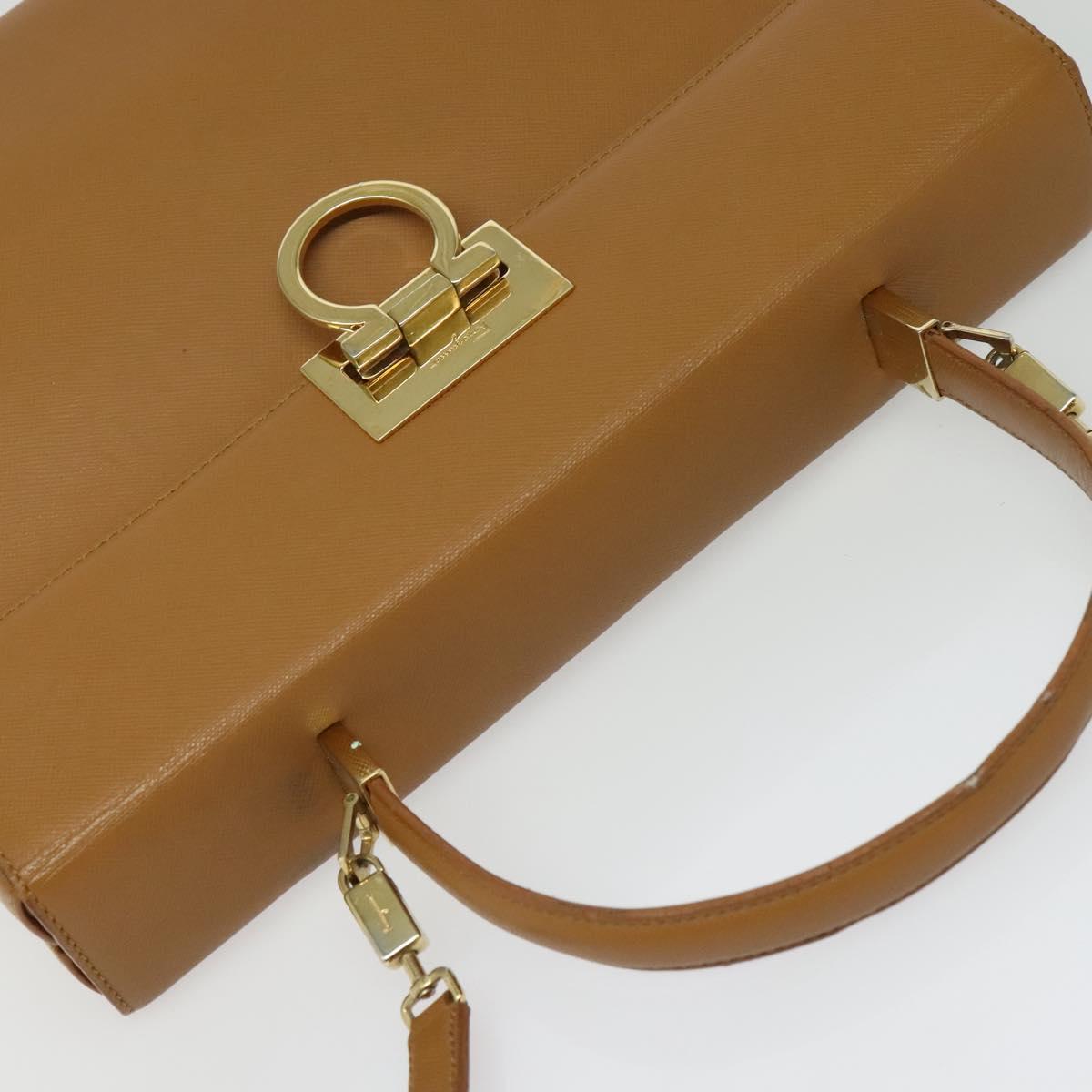 Salvatore Ferragamo Gancini Hand Bag Leather 2way Beige Gold Auth 138870