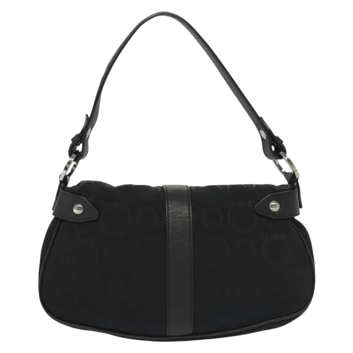Salvatore Ferragamo Gancini Hand Bag Canvas Black Silver Auth 138872