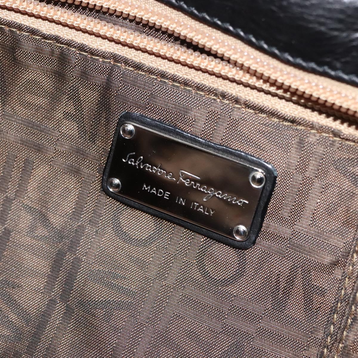 Salvatore Ferragamo Gancini Hand Bag Leather Black Silver Auth 138873