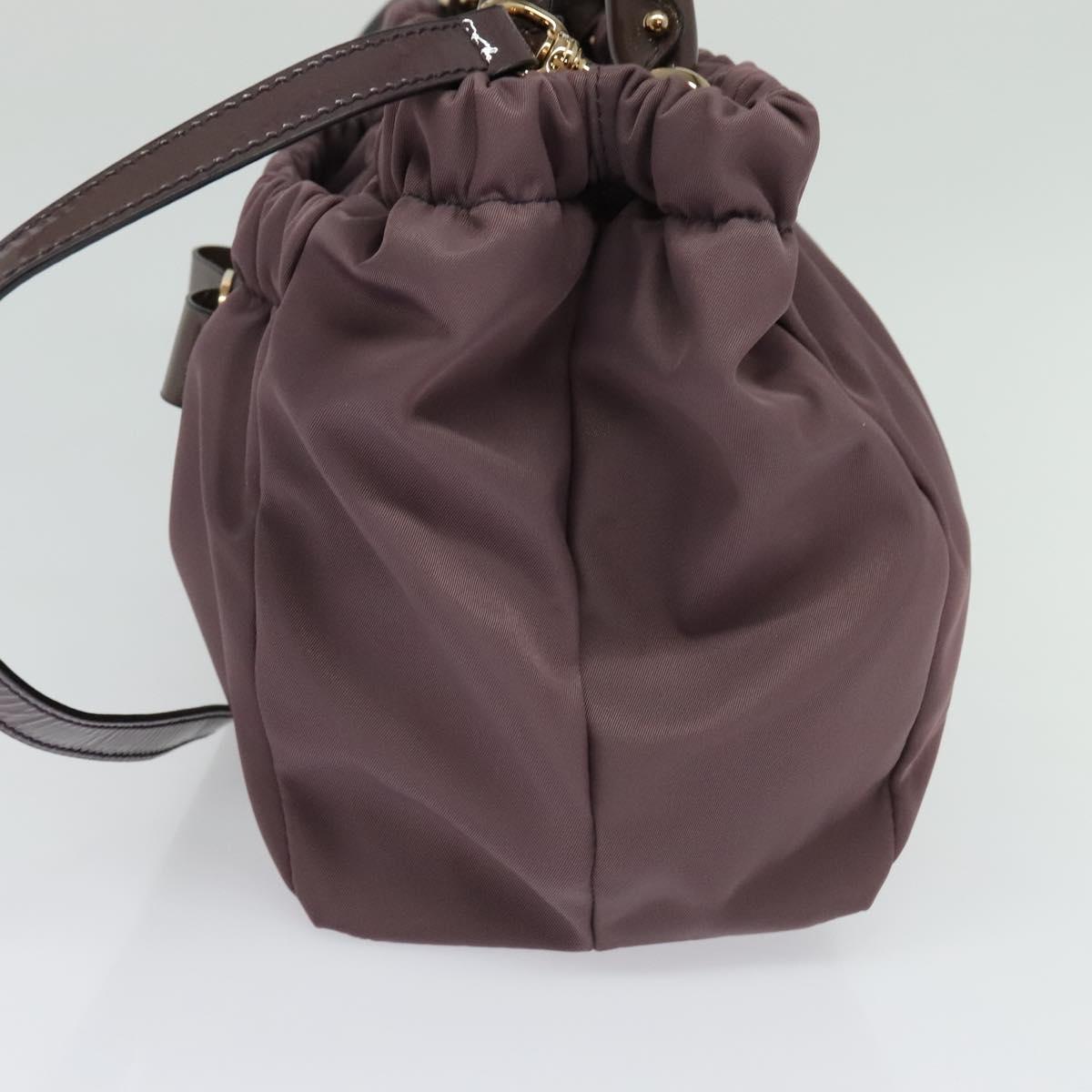 Salvatore Ferragamo Vala Hand Bag Nylon Enamel 2way Purple Silver Auth 138874