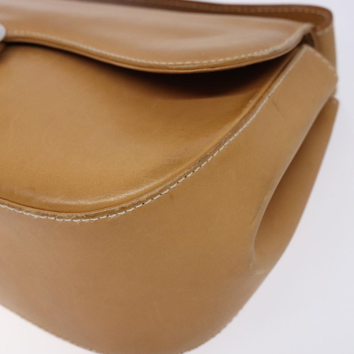 Salvatore Ferragamo Gancini Shoulder Bag Leather Beige Silver Auth 138875