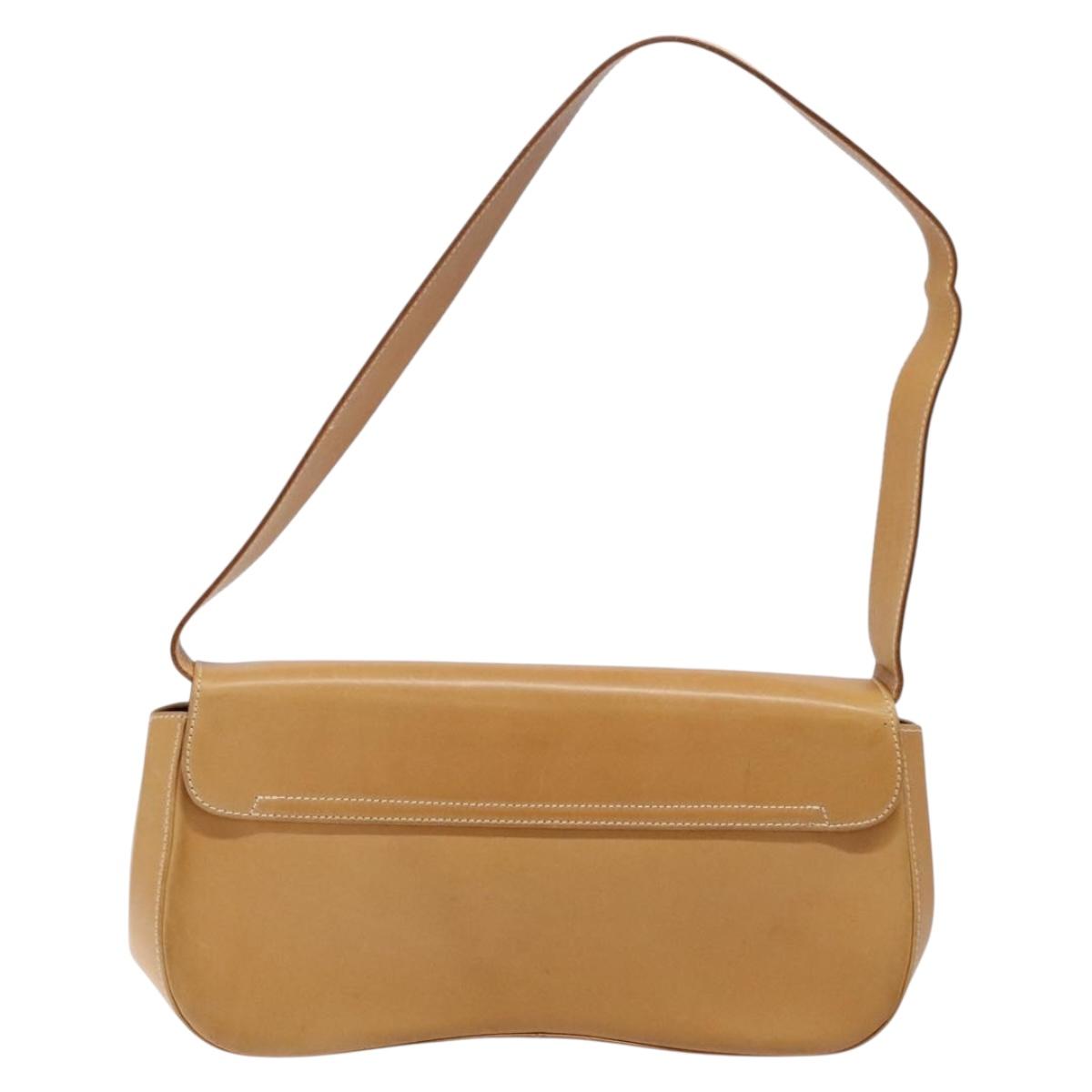 Salvatore Ferragamo Gancini Shoulder Bag Leather Beige Silver Auth 138875