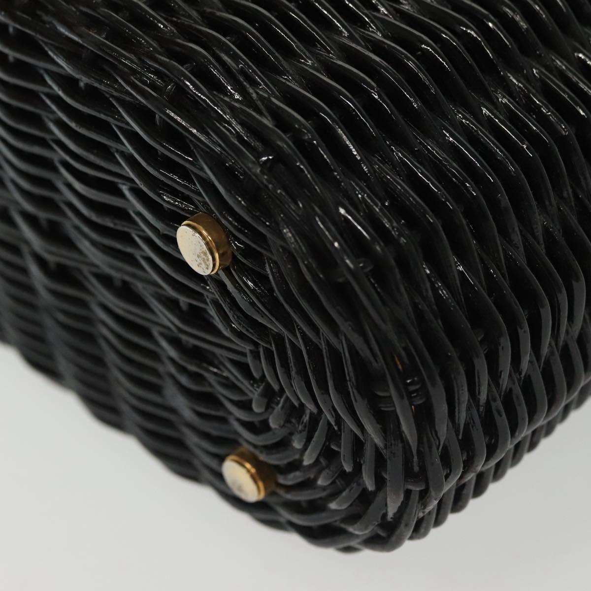 Salvatore Ferragamo Gancini Hand Bag Rattan Black Gold Auth 138876A