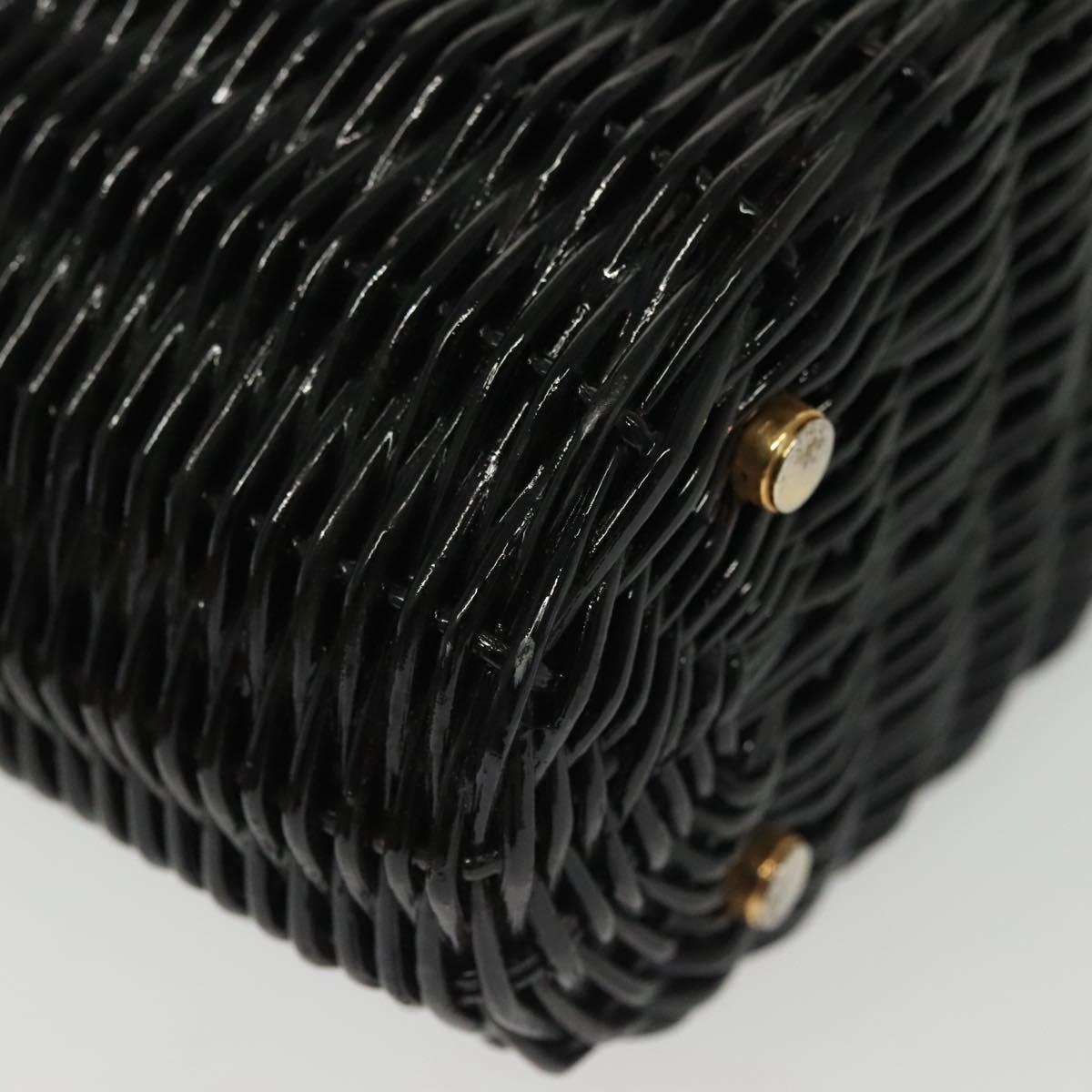 Salvatore Ferragamo Gancini Hand Bag Rattan Black Gold Auth 138876A