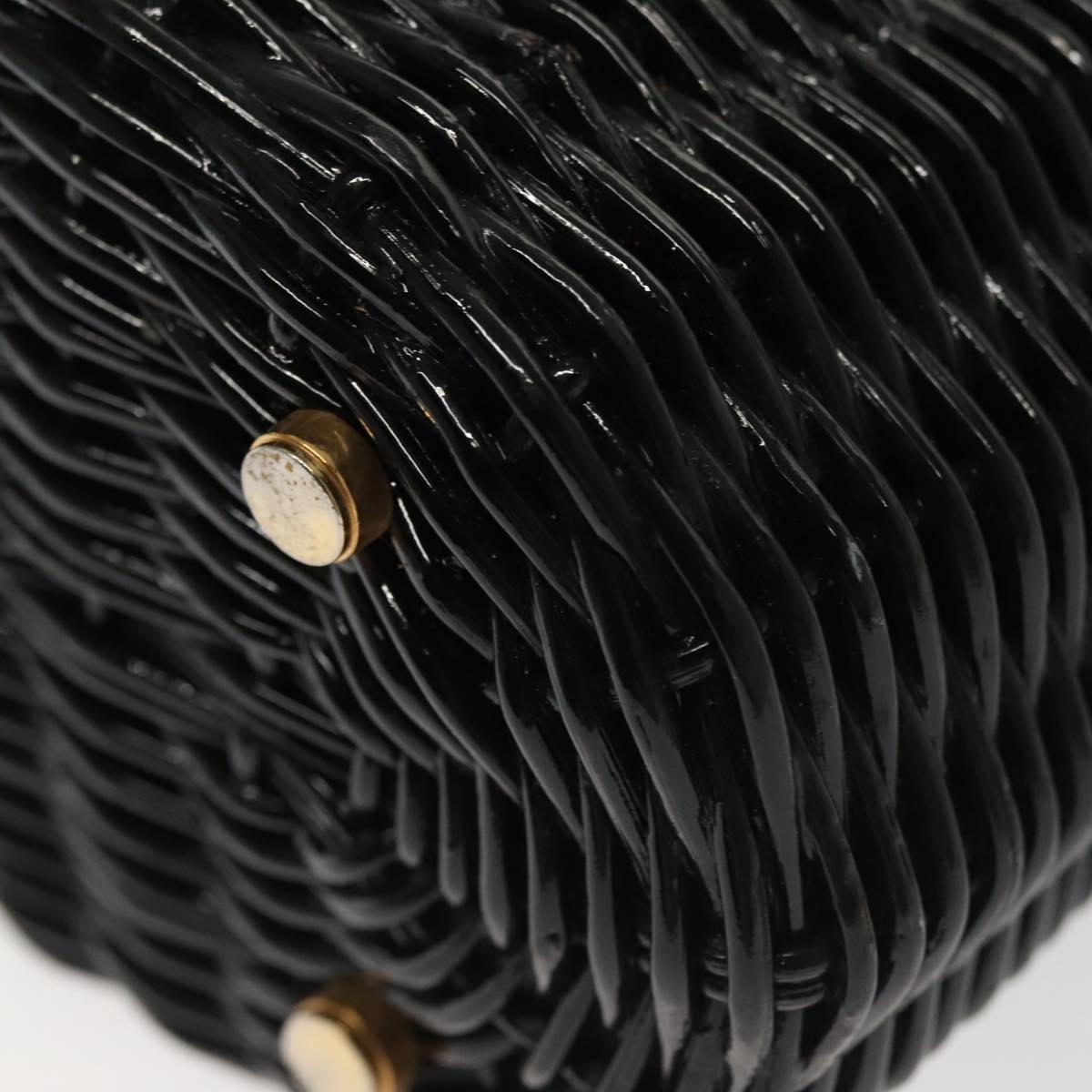 Salvatore Ferragamo Gancini Hand Bag Rattan Black Gold Auth 138876A