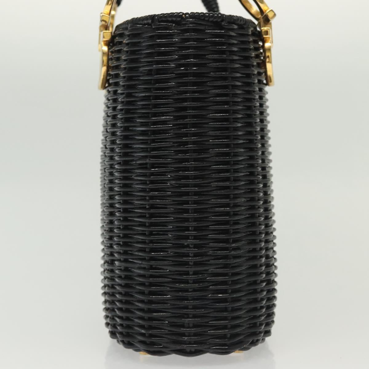 Salvatore Ferragamo Gancini Hand Bag Rattan Black Gold Auth 138876V