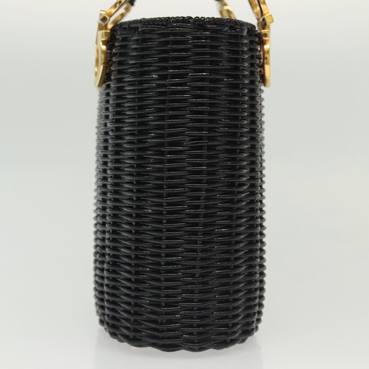 Salvatore Ferragamo Gancini Hand Bag Rattan Black Gold Auth 138876A